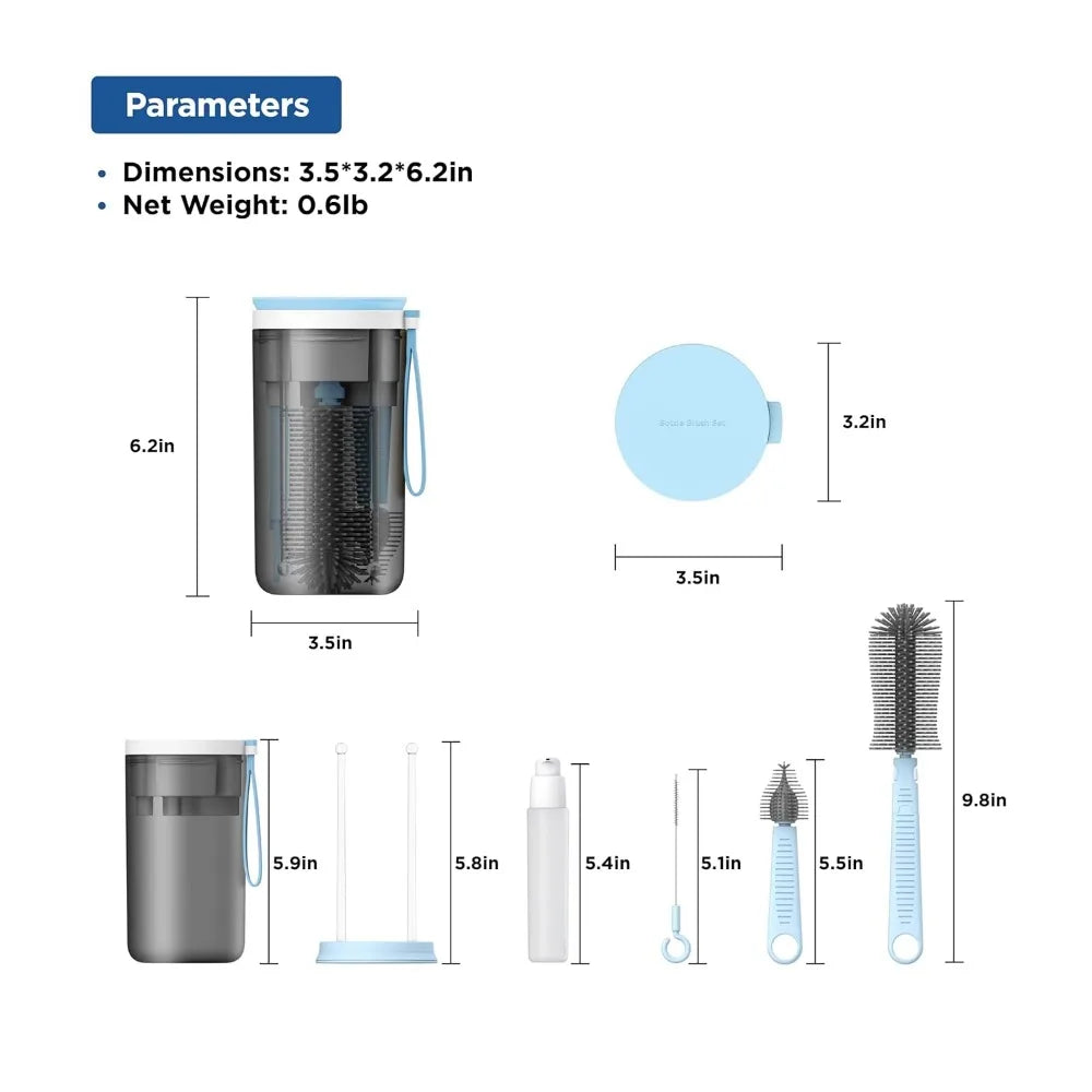 All-in-One Travel Baby Bottle Cleaning Kit: Drying Rack, Soap Dispenser & Brushes