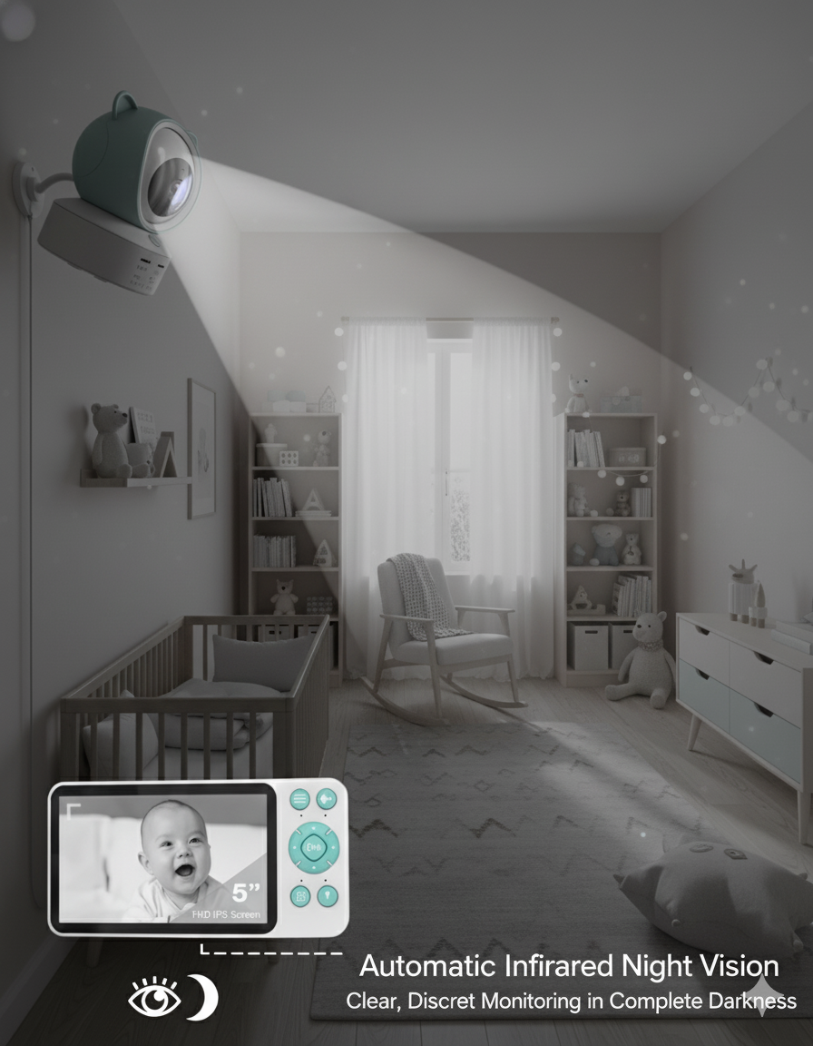 PTZ WiFi Baby Monitor 1080P with 5" LCD & Cry Sound Alert
